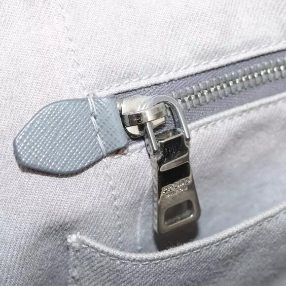 PRADA Canapa MM Hand Bag Denim Gray Silver - Picture 12 of 16